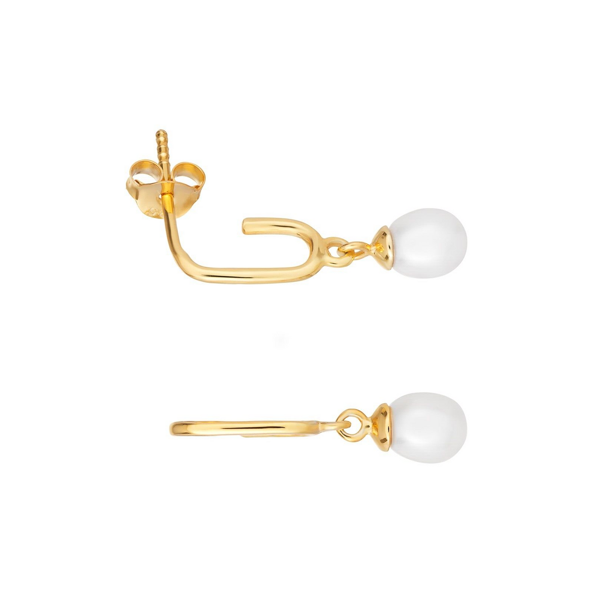 Loop Freshwater Pearl Drop Earrings 9ct Yellow Gold Plated Hallmarked Brand New