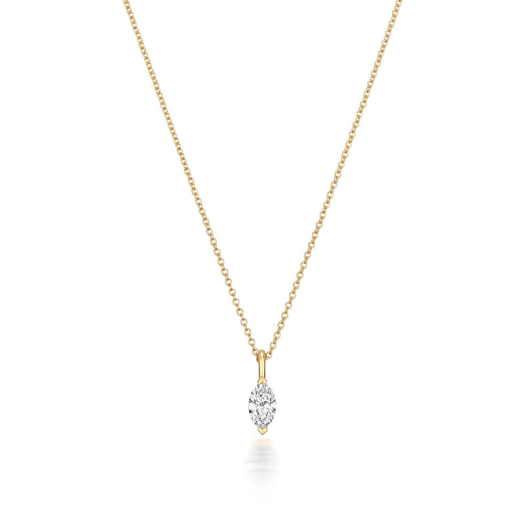 1 Natural Diamond Marquise Cut Necklace 18ct Yellow Gold Hallmarked British Made