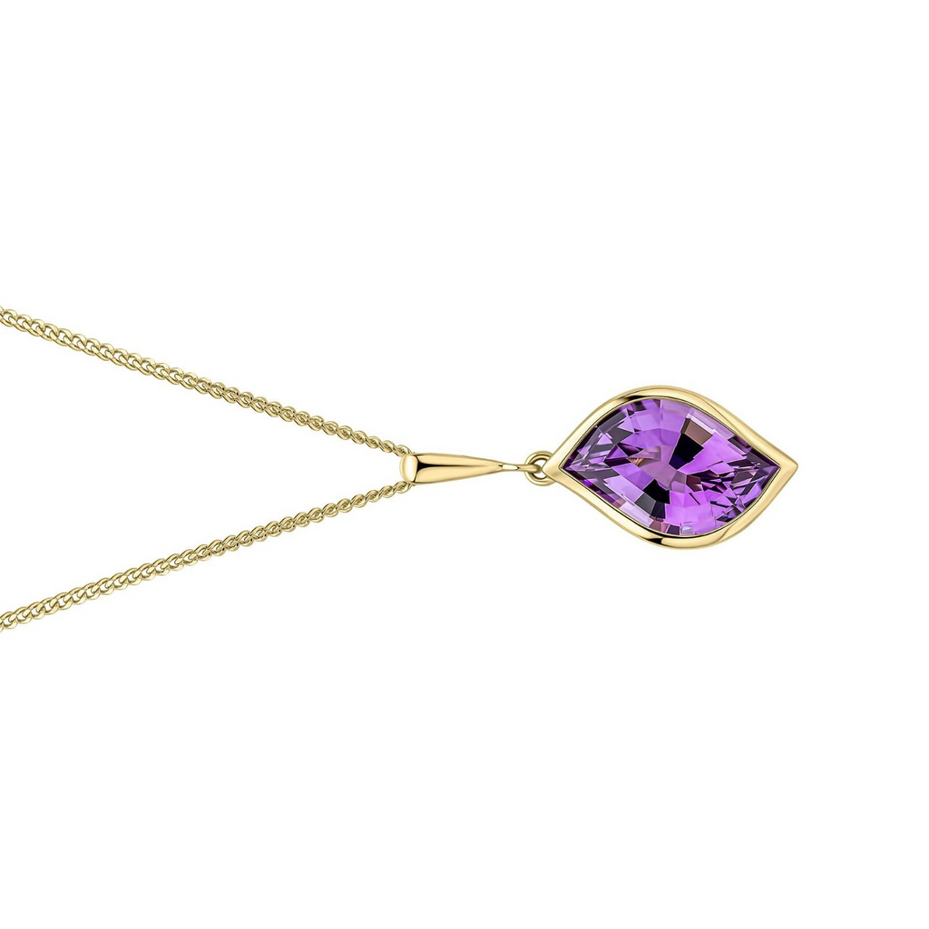 Flush Marquise Amethyst Pendant 9ct Yellow Gold 375 Hallmarked British Made