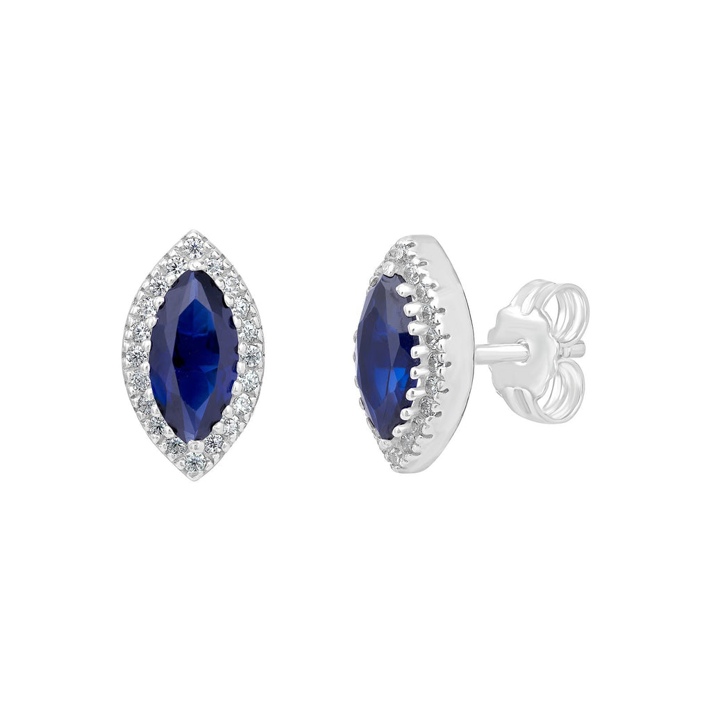 Natural Sapphire Marquise Earrings Sterling Silver 925 Hallmarked British Made