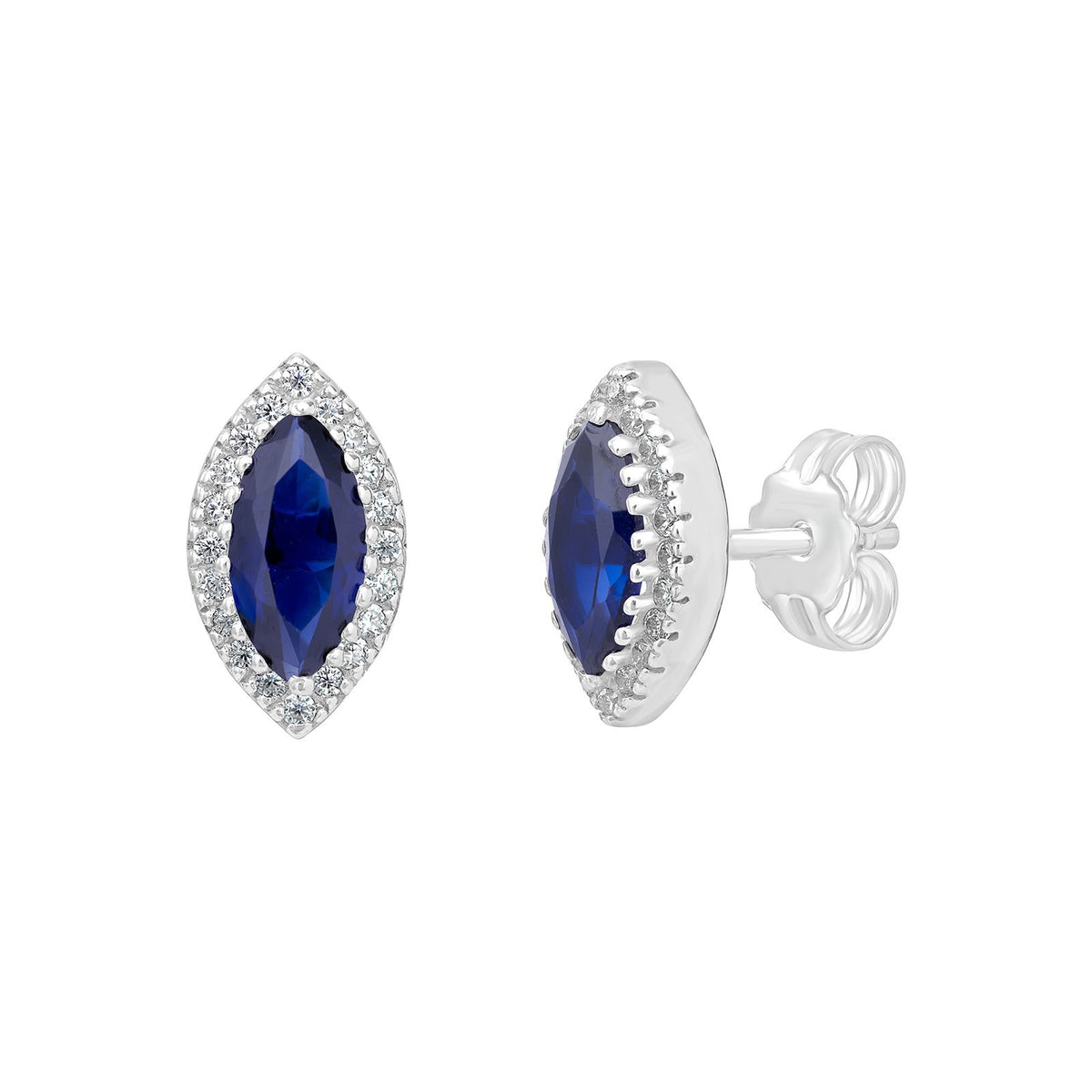 Natural Sapphire Marquise Earrings Sterling Silver 925 Hallmarked British Made