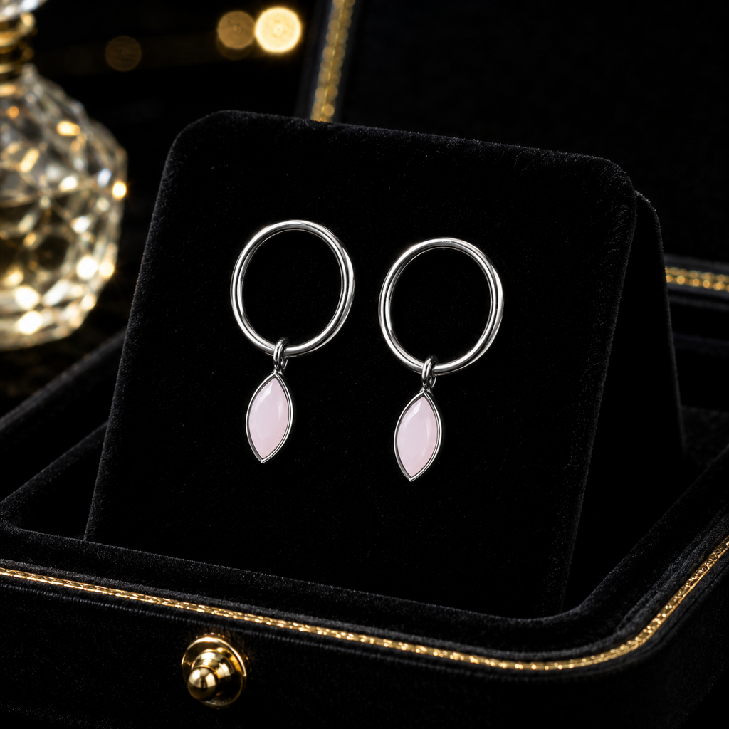 Marquise Rose Quartz Hoop Earrings Sterling Silver 925 Hallmark Brand New Boxed