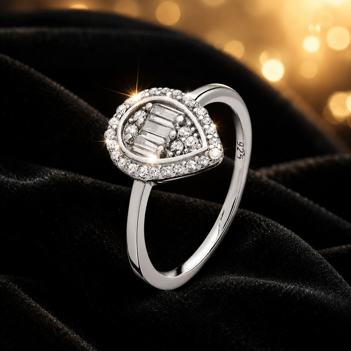 Sterling Silver Ring Engagement Teardrop Gemstone 925 Hallmarked Size J - R
