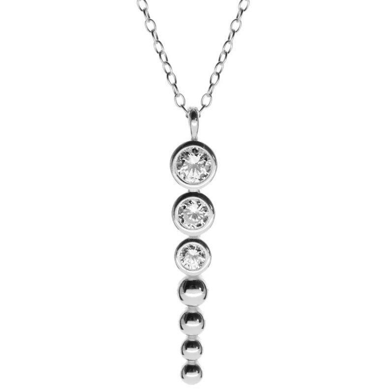3 Stone Drop Necklace Solid Sterling Silver 925 Hallmarked British Made