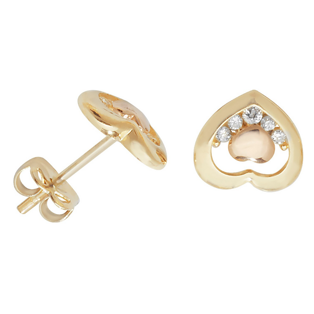 5 Stone Prong Set Heart Stud Earrings 9ct Yellow Gold 375 Hallmarked Brand New
