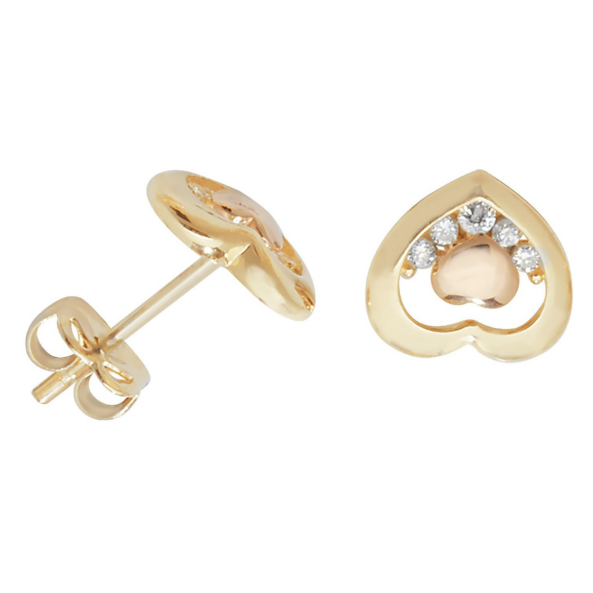5 Stone Prong Set Heart Stud Earrings 9ct Yellow Gold 375 Hallmarked Brand New