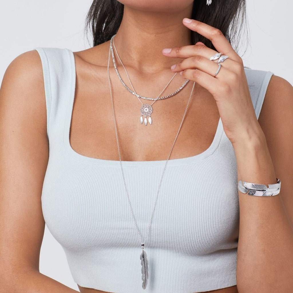 Dream Catcher Feather Necklace 925 Sterling Silver Hallmarked British Made