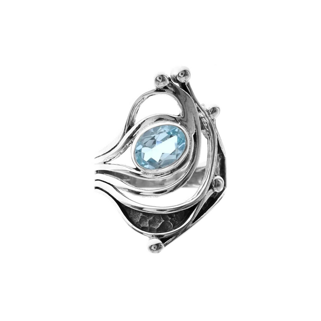 Blue Topaz Statement Ring Sterling Silver 925 Hallmarked British Made Size K - T