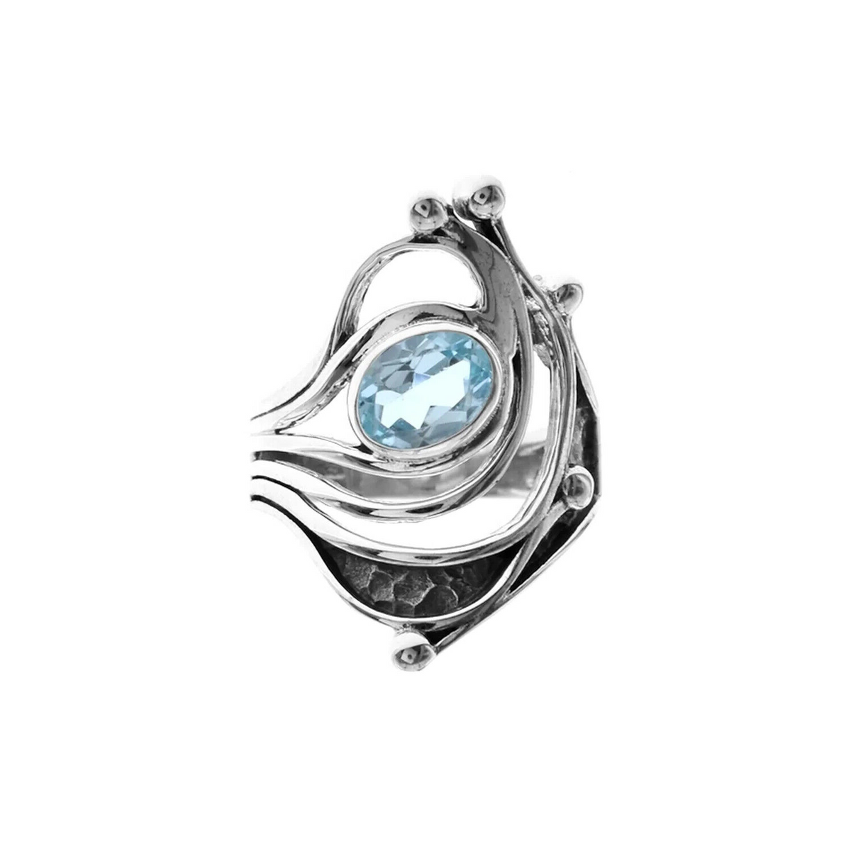 Blue Topaz Statement Ring Sterling Silver 925 Hallmarked British Made Size K - T