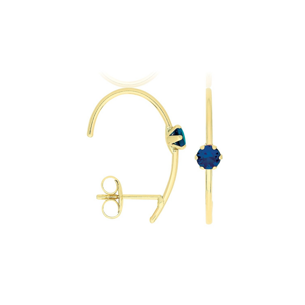 Natural Sapphire Half Hoop Earrings 9ct Yellow Gold 375 Hallmarked Brand New