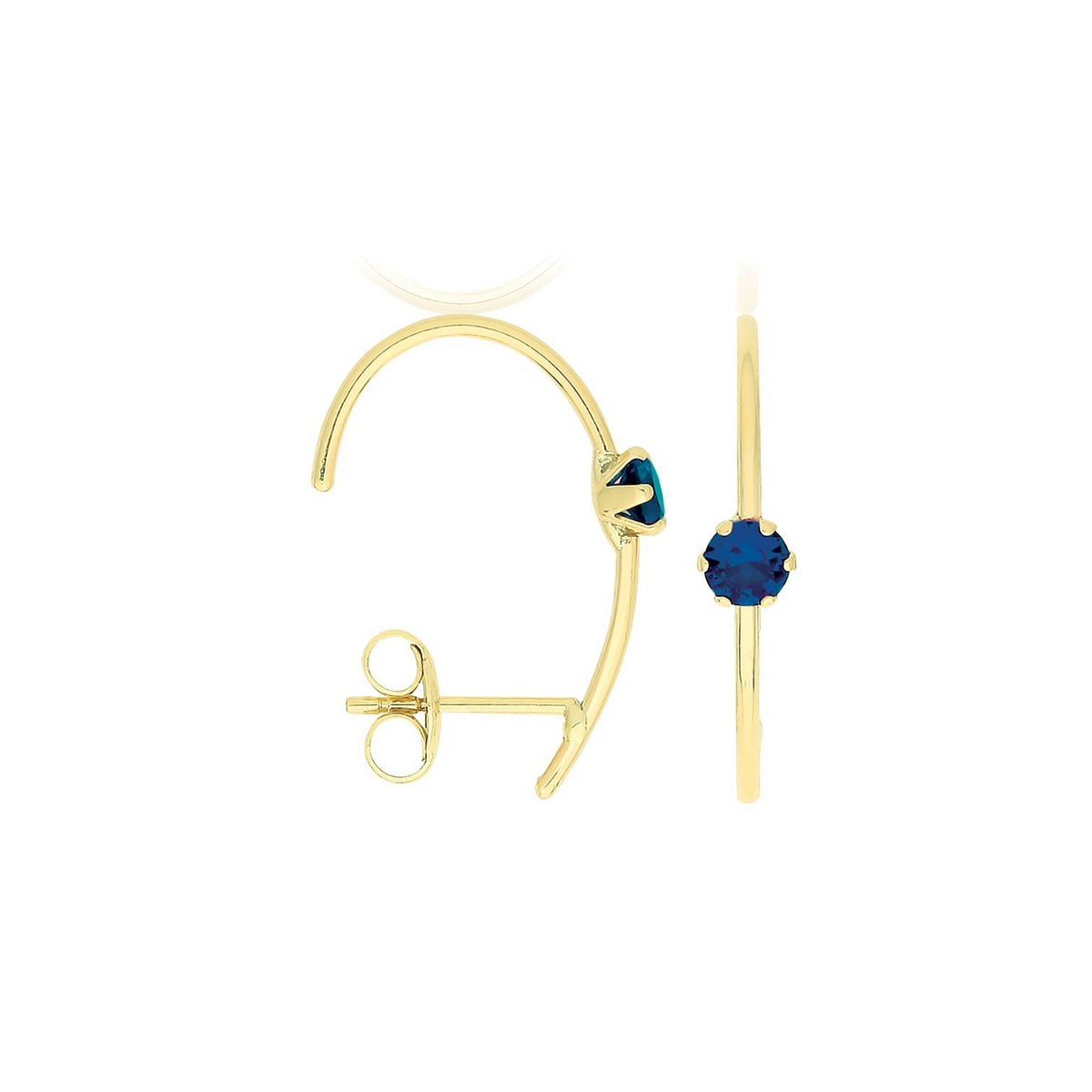 Natural Sapphire Half Hoop Earrings 9ct Yellow Gold 375 Hallmarked Brand New