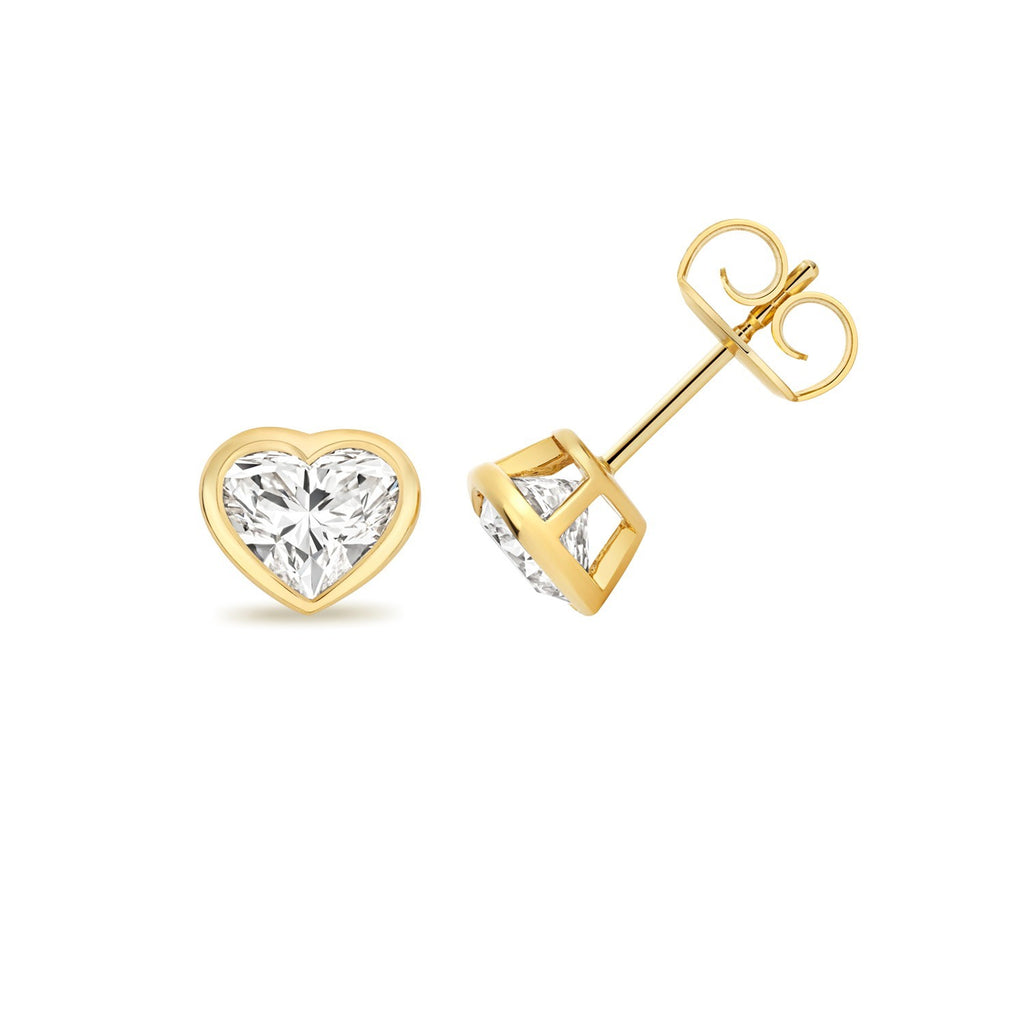 1 Lab Grown Diamond Heart Stud Earrings 18ct Yellow Gold Hallmarked British Made