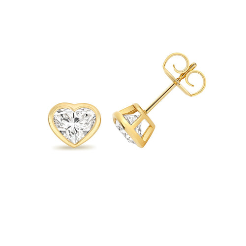 1 Lab Grown Diamond Heart Stud Earrings 18ct Yellow Gold Hallmarked British Made