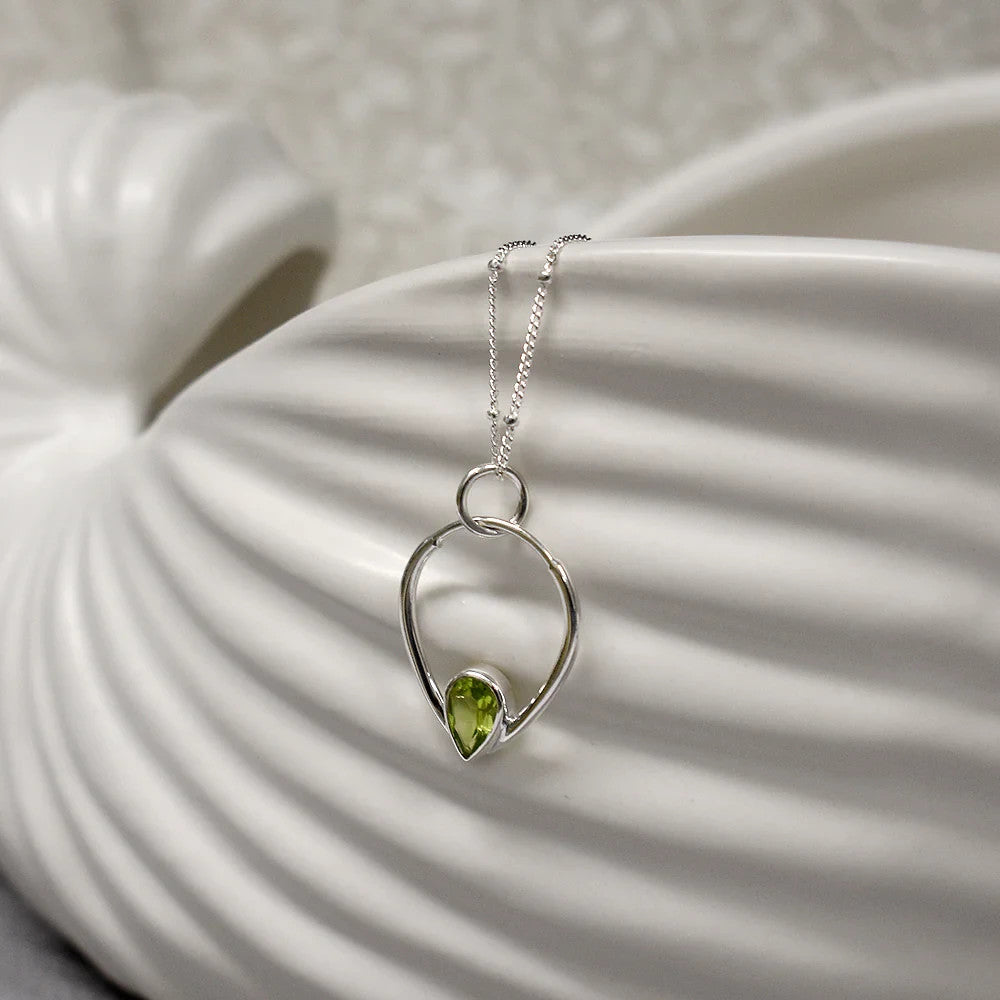 Teardrop Peridot Necklace Solid Sterling Silver 925 Hallmarked British Made