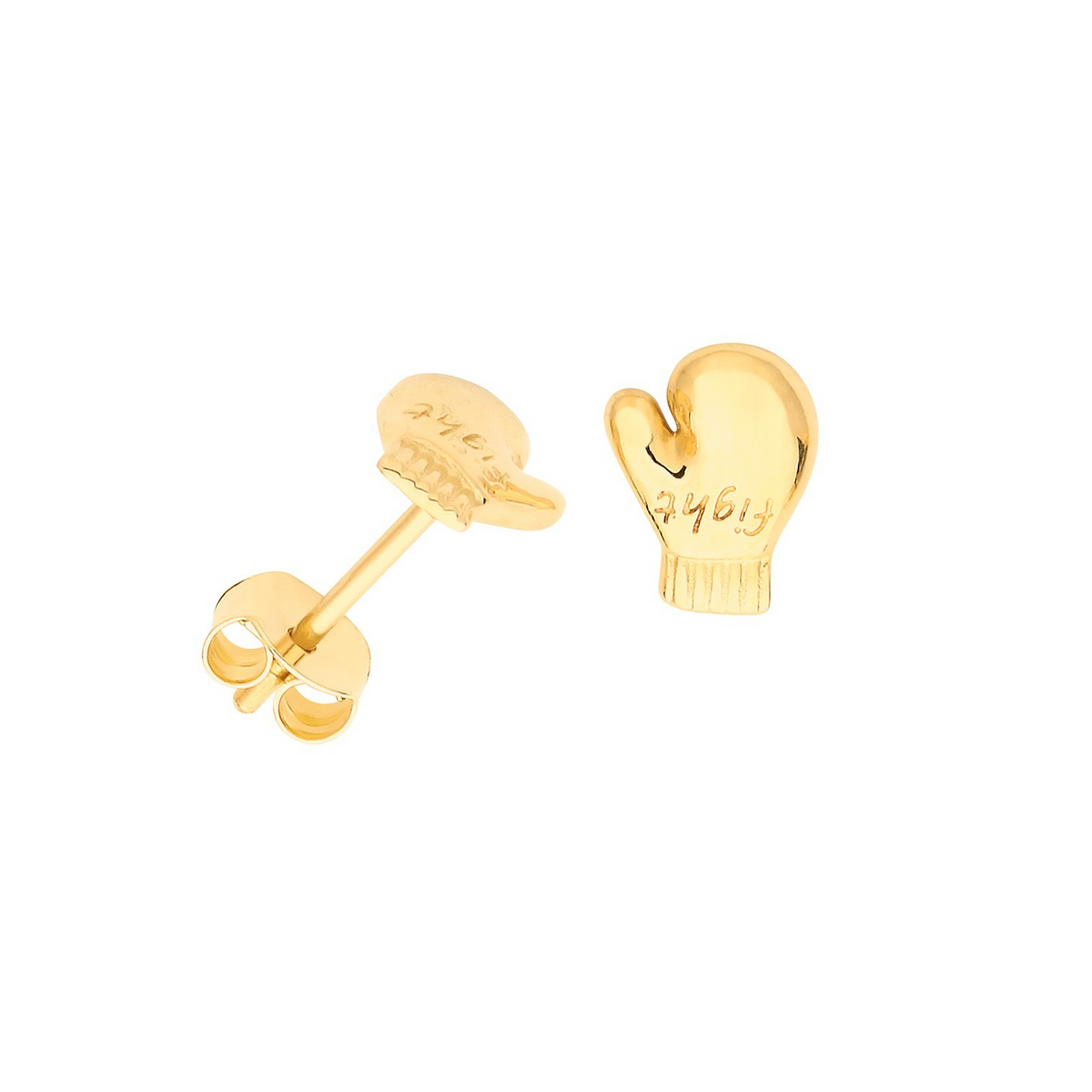 Engraved Boxing Glove Earrings 9ct Yellow Gold Gents 375 Hallmarked Brand New