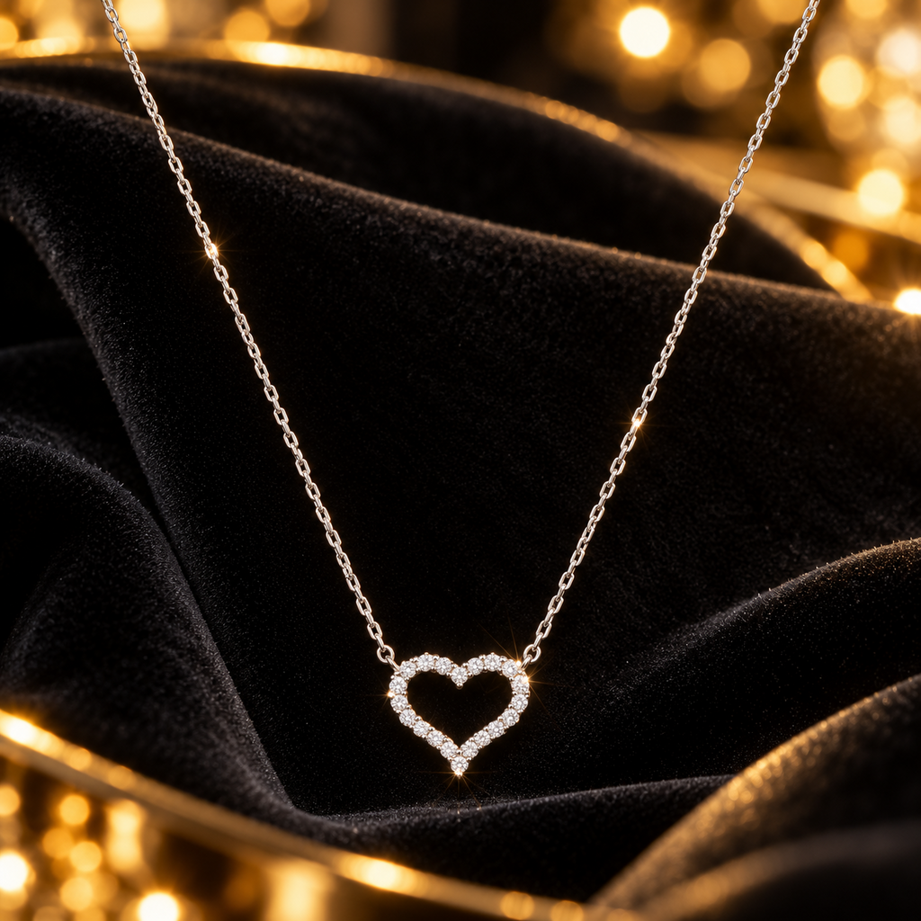 Ladies Halo Open Heart Necklace Sterling Silver 925 Hallmarked British Made