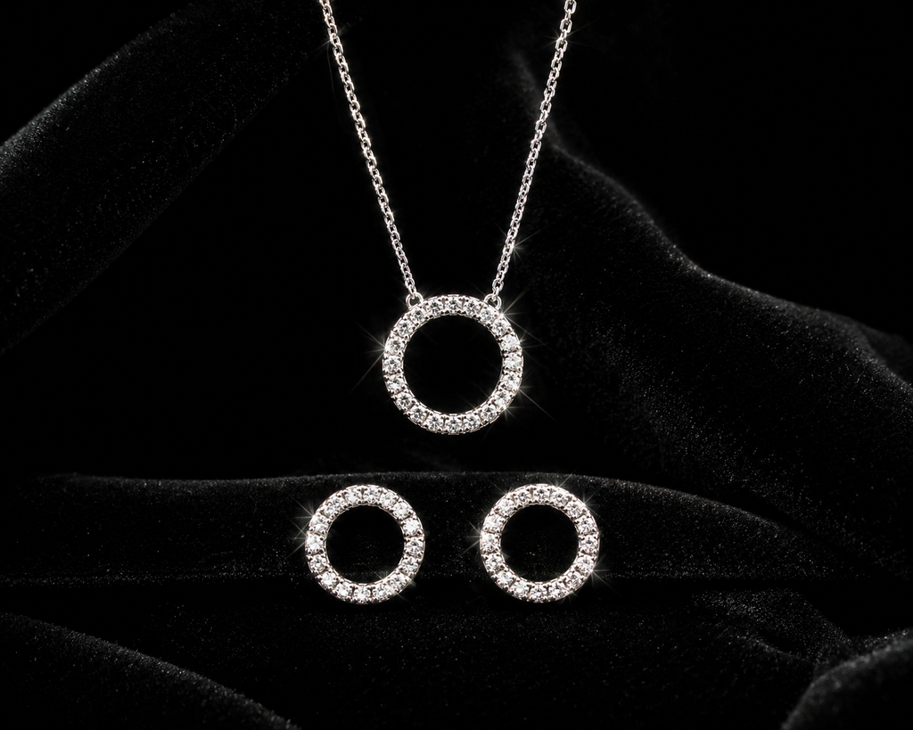 Disc Pendant and Earrings Set Solid Sterling Gemstone Silver 18" Chain Hallmark