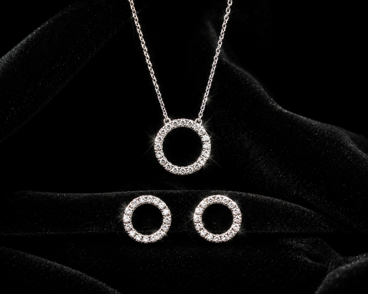 Disc Pendant and Earrings Set Solid Sterling Gemstone Silver 18" Chain Hallmark
