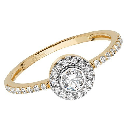 Halo Engagement Ring 9ct Yellow Gold 375 Hallmarked Sizes J - S British Made