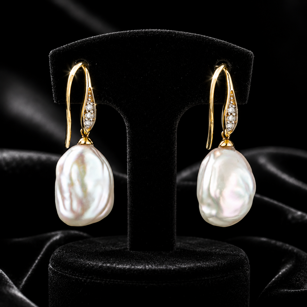 Pearl And Diamond Drop Earrings British Made 9ct Yellow Gold 375 Hallmarked