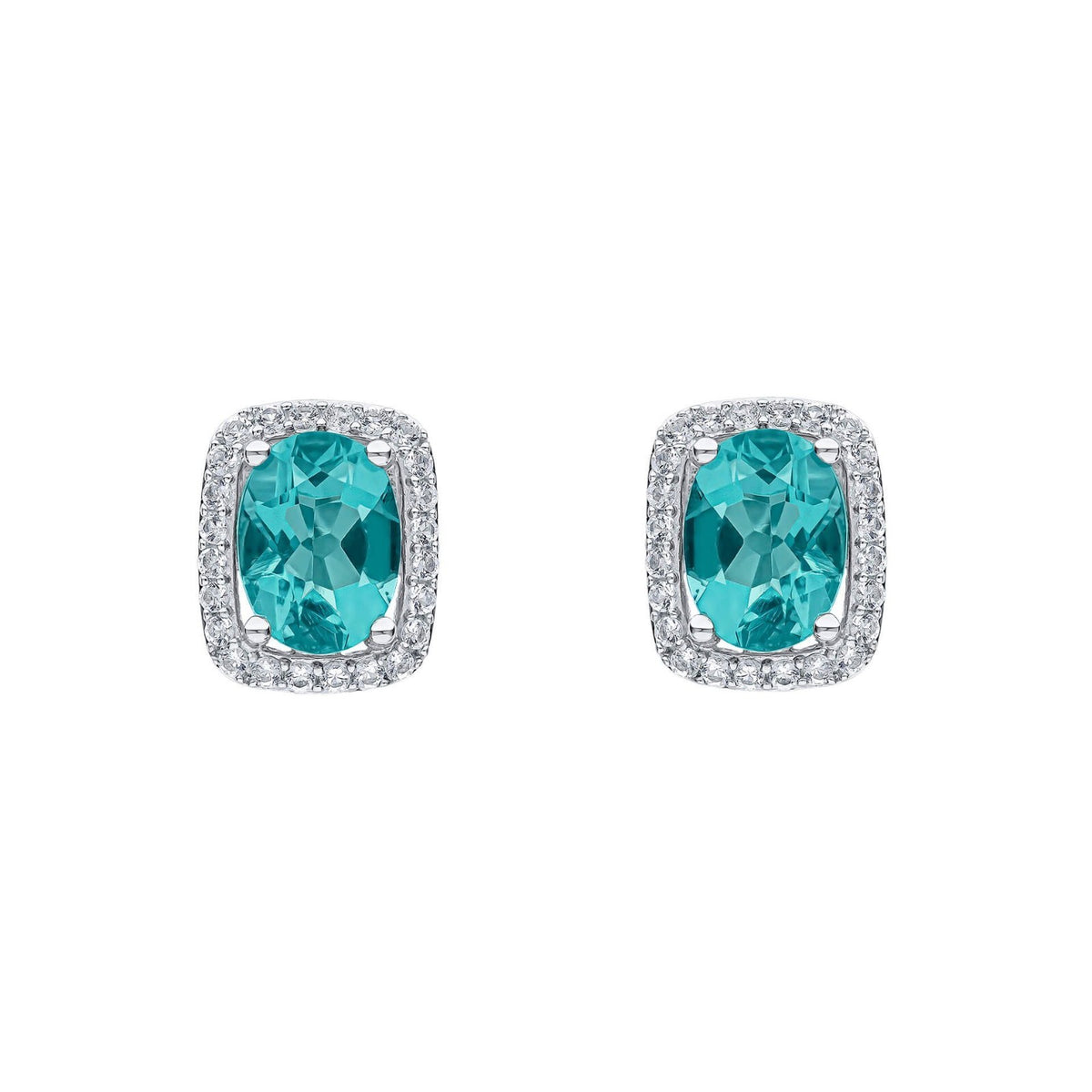 Blue Flourite Topaz Stud Cushion Earrings 9ct White Gold Hallmarked British Made