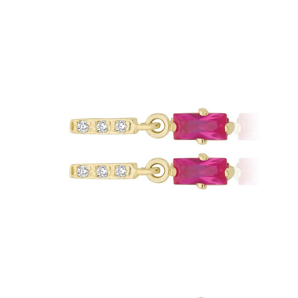 Baguette Natural Ruby Drop Earrings 9ct Yellow Gold 375 Hallmarked Brand New