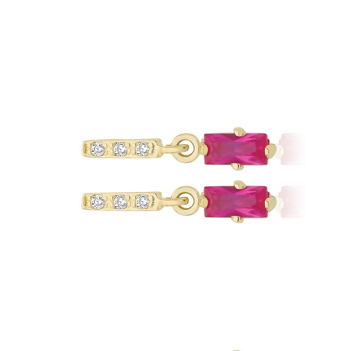 Baguette Natural Ruby Drop Earrings 9ct Yellow Gold 375 Hallmarked Brand New