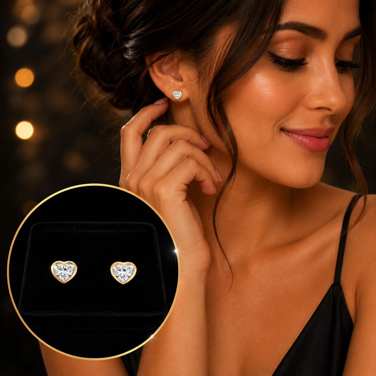 1 Lab Grown Diamond Heart Stud Earrings 18ct Yellow Gold Hallmarked British Made