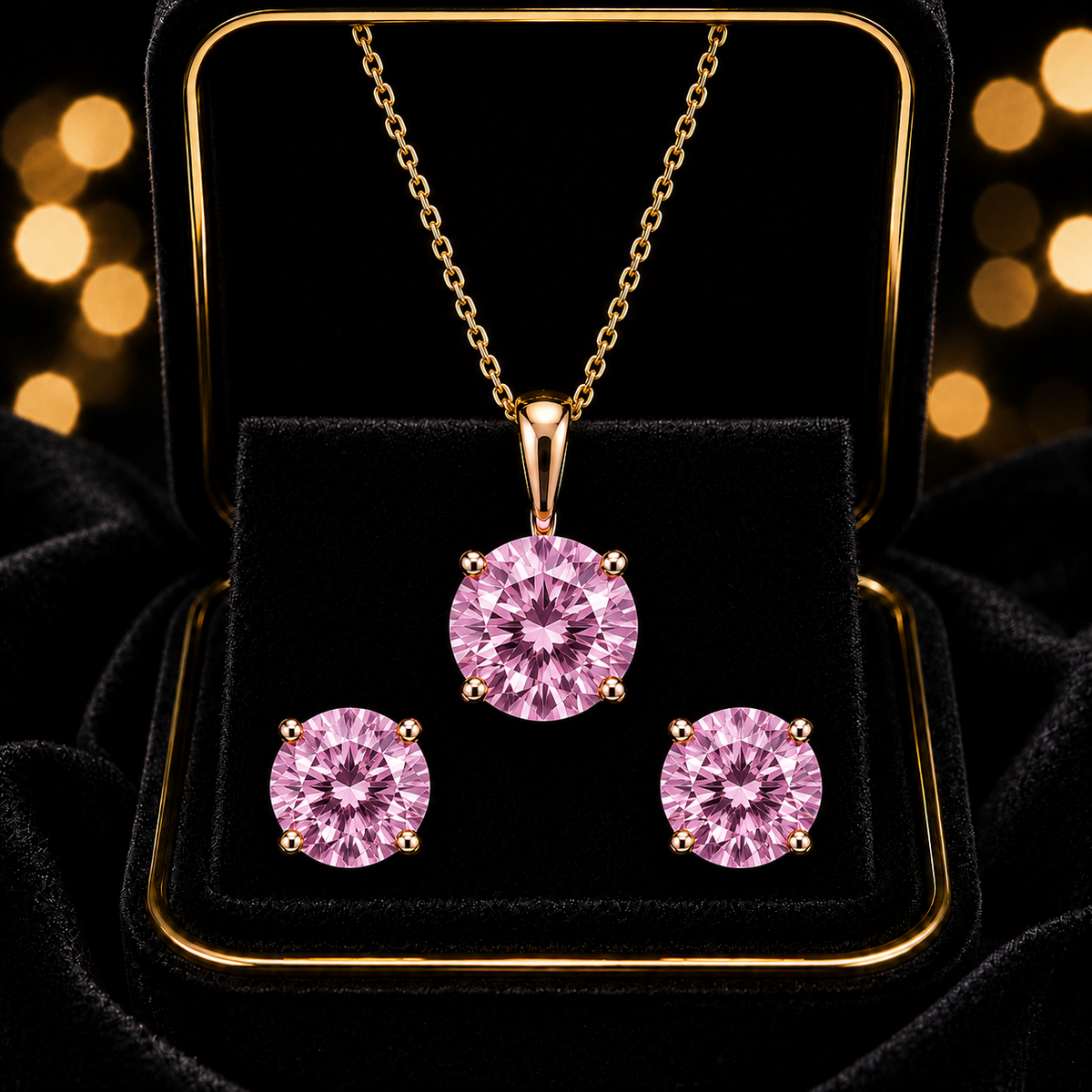 Topaz Pendant and Earrings Set Solid Yellow Gold Solitaire 18" Chain Hallmark