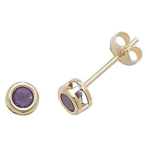 Yellow Gold Amethyst Earrings Solitaire Natural Stone 375 9 Carat New Boxed