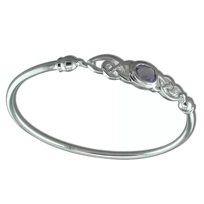 Celtic Oval Amethyst Bangle Sterling Silver 925 Hallmark British Made Brand New
