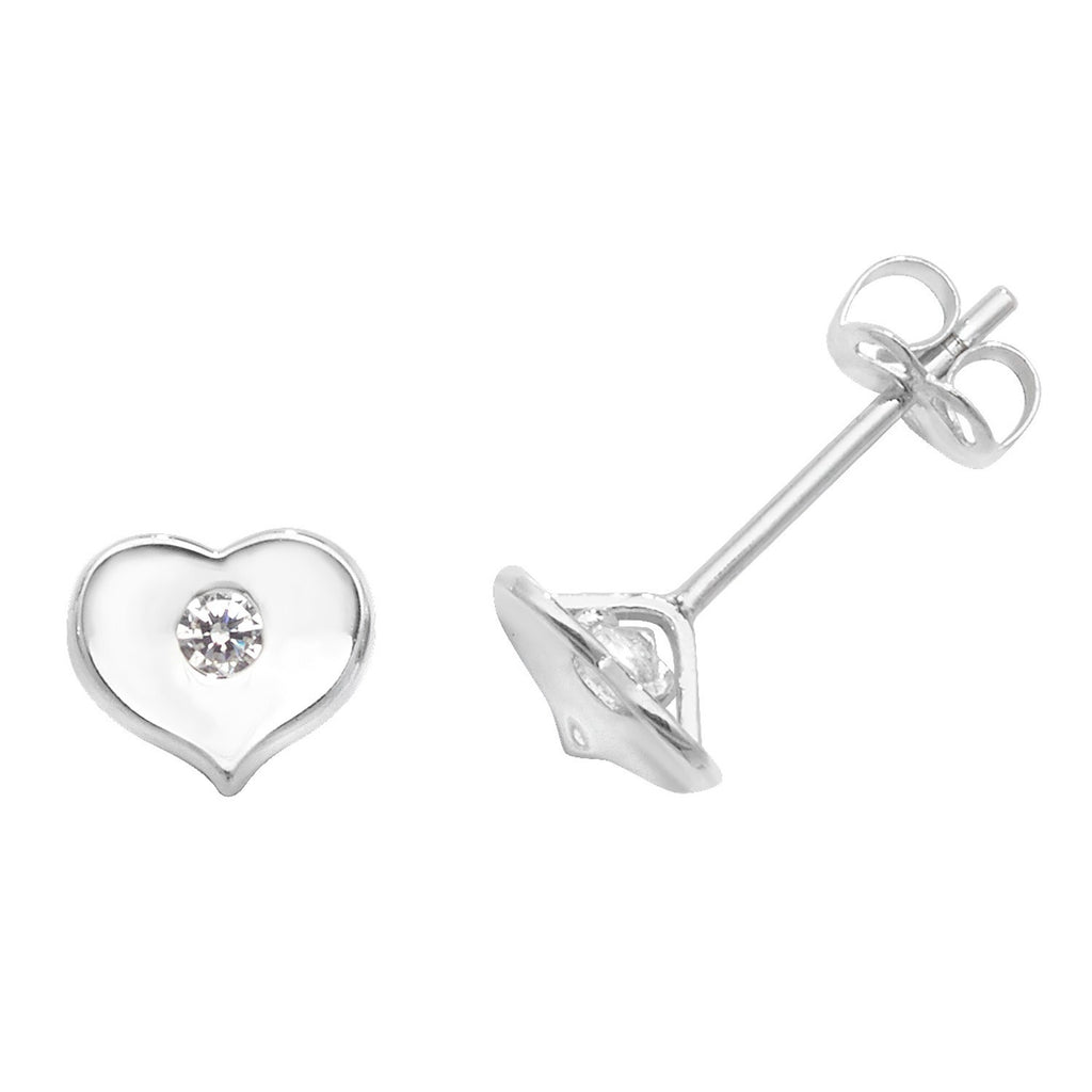 Flush Heart Stud Earrings 9ct White Gold 375 Hallmarked Brand New Boxed