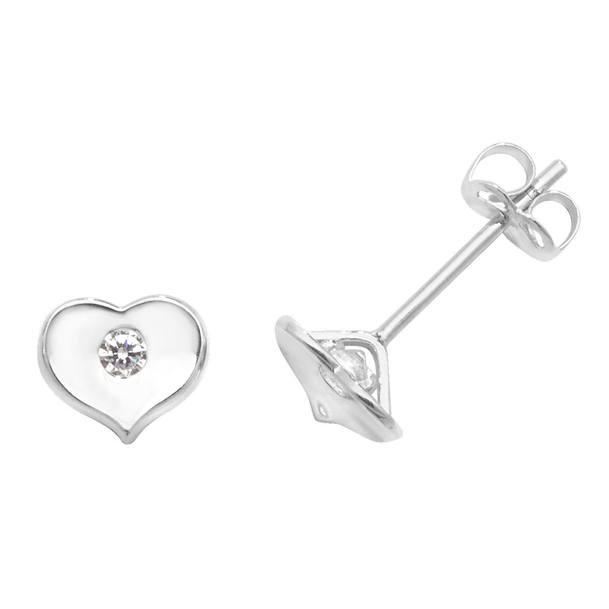 Flush Heart Stud Earrings 9ct White Gold 375 Hallmarked Brand New Boxed
