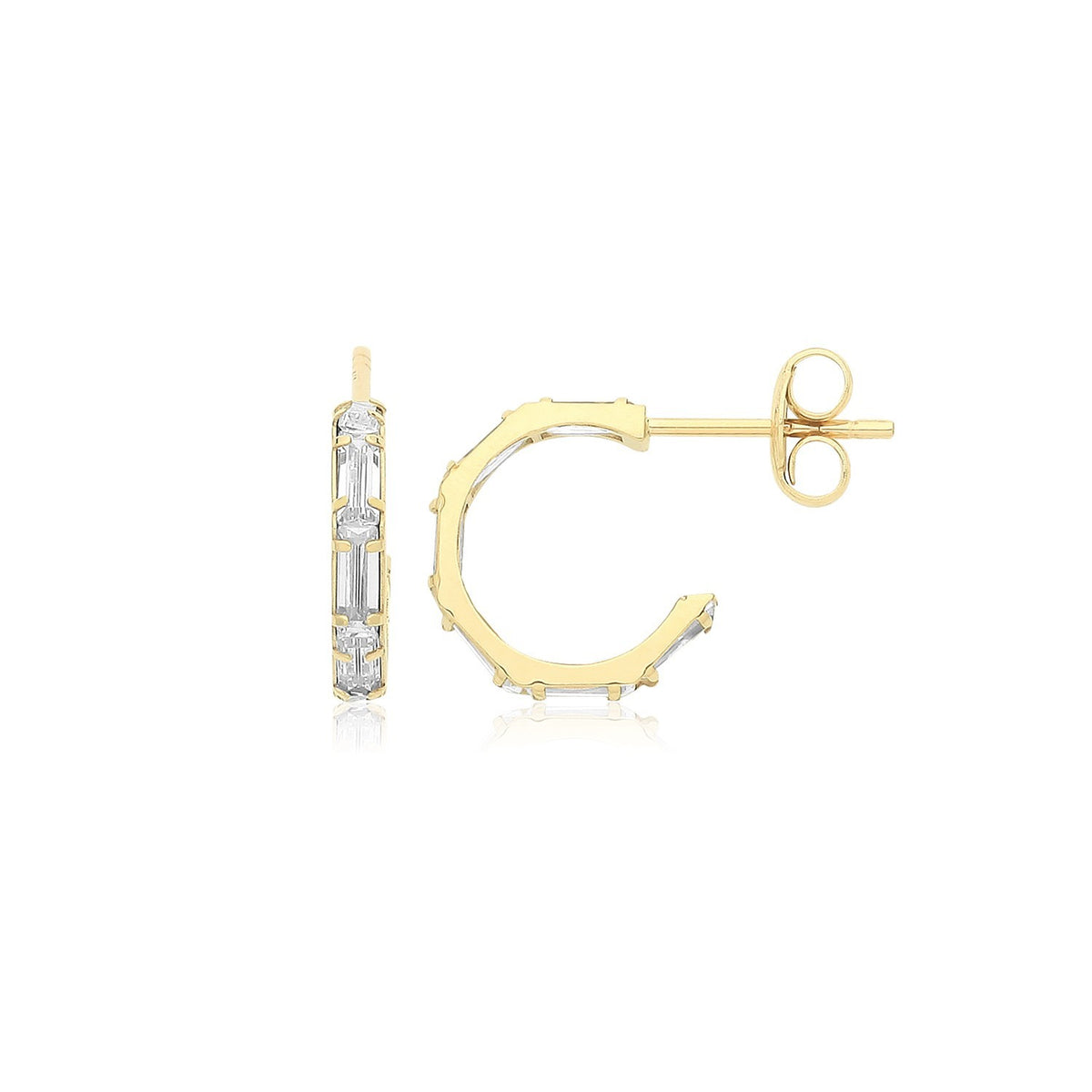 Natural Baguette Gemstone Hoop Earrings 9ct Yellow Gold 375 Hallmarked Brand New