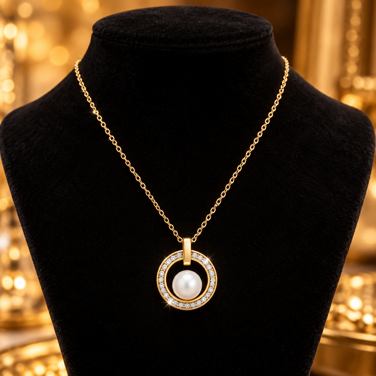 Ladies Eternity Pearl Necklace 9ct Yellow Gold 375 Hallmarked British Made