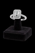 Sterling Silver Halo Ring Engagement Emerald Cut Gemstone 925 Hallmark Size M-R