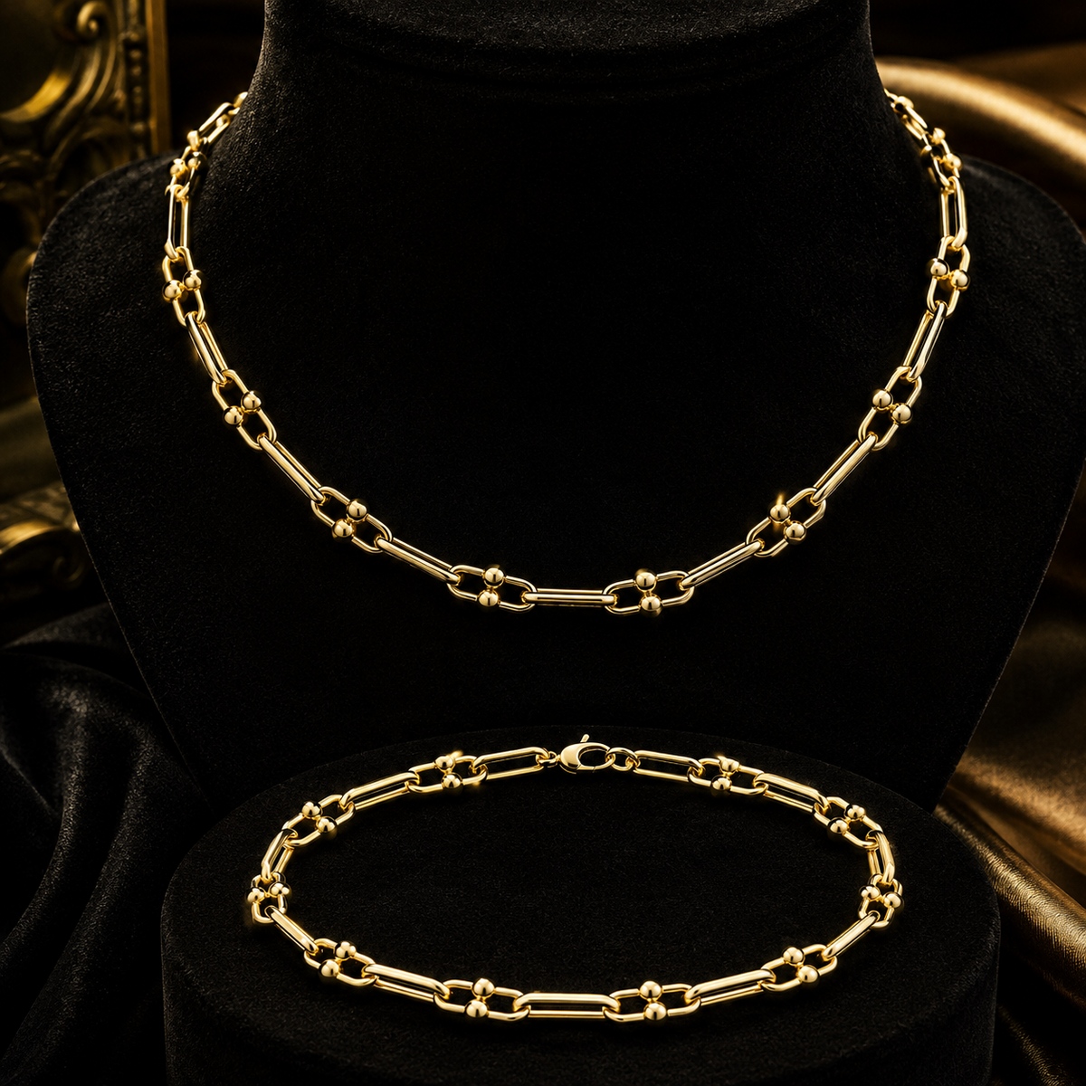 Bubble Link Necklace and Bracelet Set 9ct Yellow Gold 375 Hallmark British Made