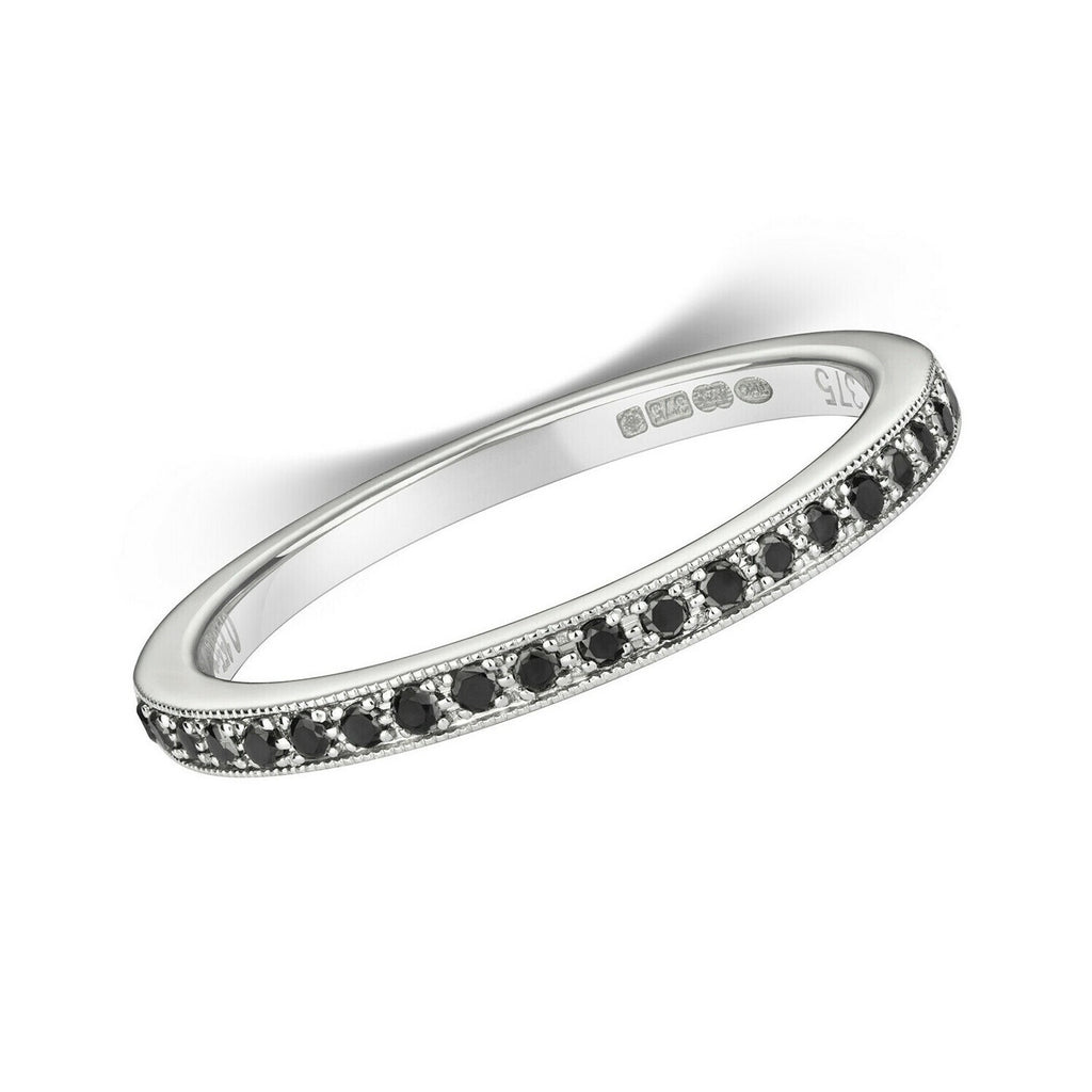 Black Diamond Eternity Ring 9ct White Gold 375 Hallmark Sizes J - Q British Made