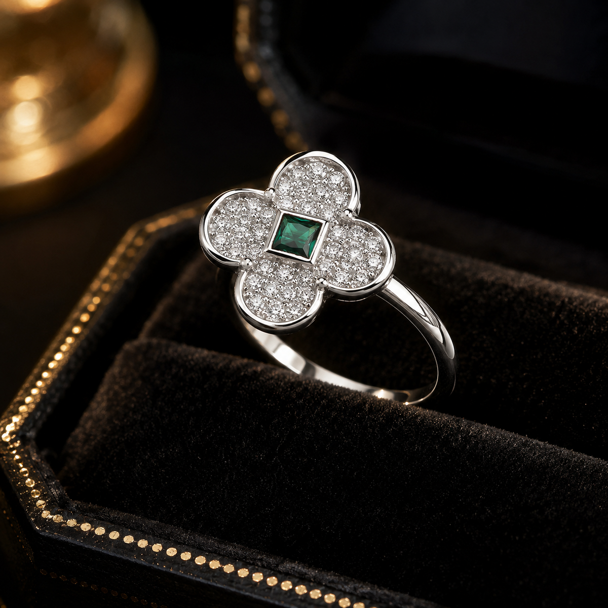 Floral Emerald Ring Sterling Silver 925 Hallmarked Sizes J - T British Made