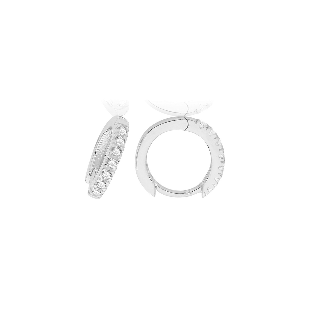 9ct White Gold 7 Stone Hoop Earrings British Made 375 Hallmark Brand New Boxed