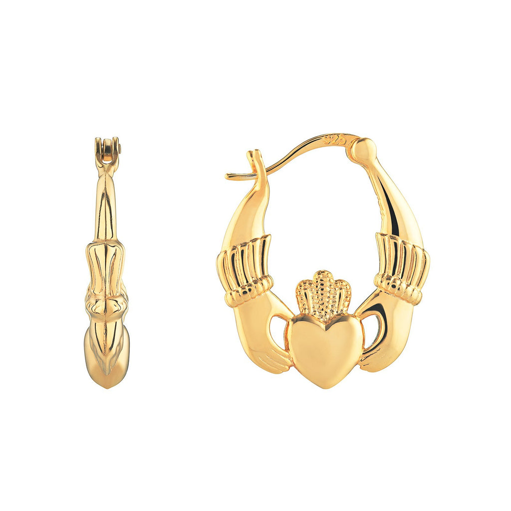 Claddagh Earrings 9ct Yellow Gold Plated On Sterling Silver Hallmarked Brand New
