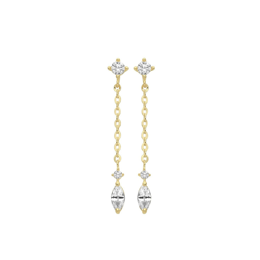 Marquise Chain Drop Earrings 9ct Yellow Gold 375 Hallmarked Brand New Boxed
