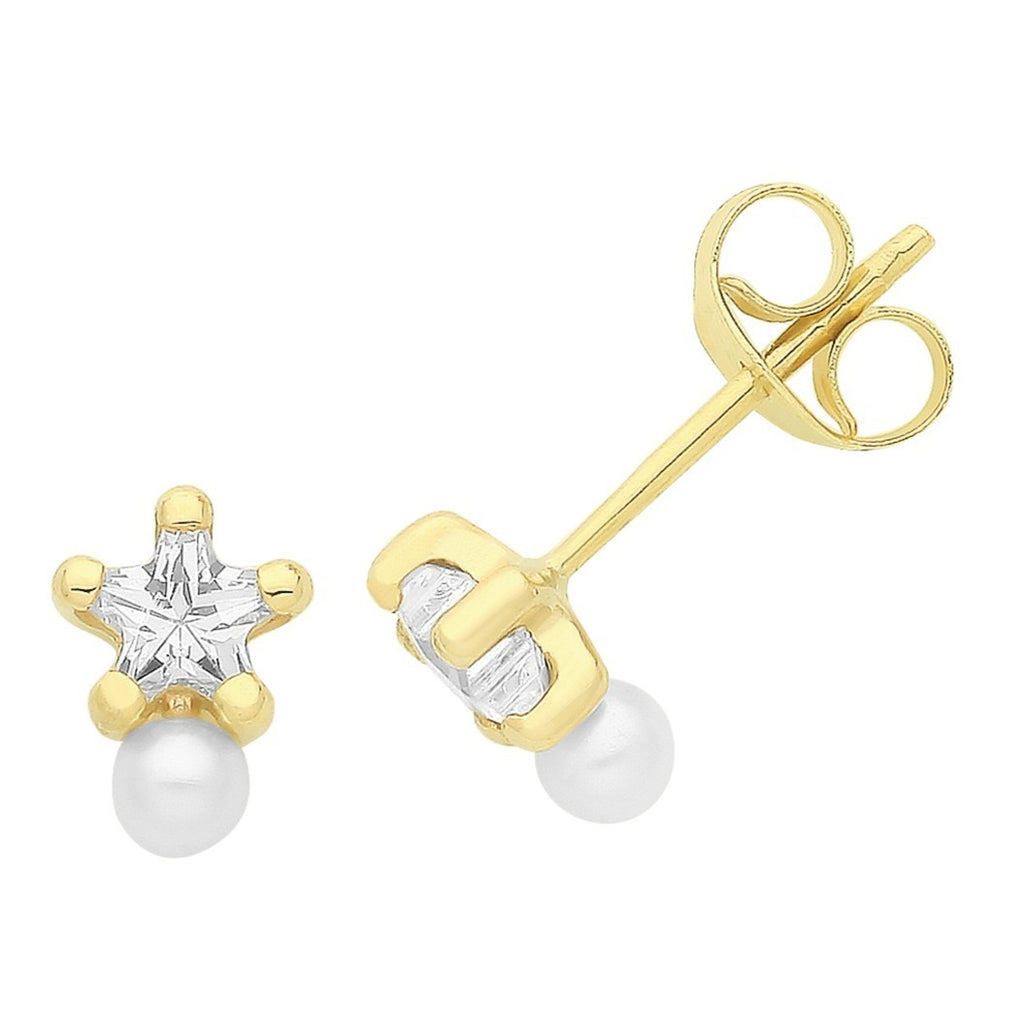 Star Pearl Stud Earrings 9ct Yellow Gold 375 Hallmarked Brand New Boxed