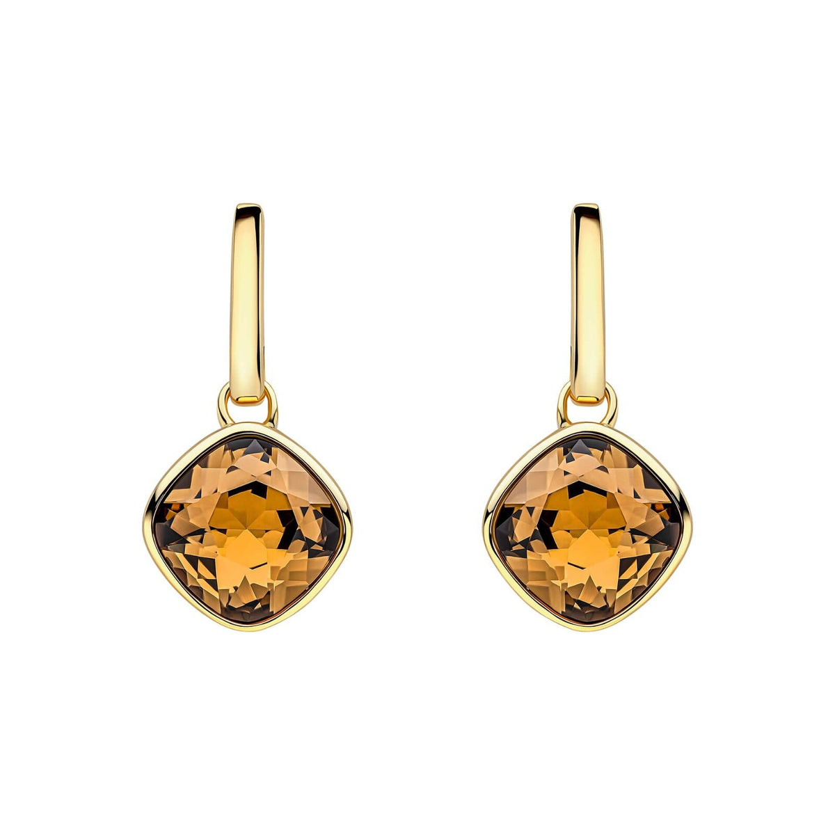 Cushion Citrine Drop Earrings 9ct Yellow Gold Plated Hallmarked Brand New Boxed