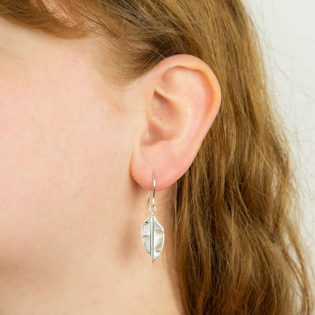 Mother Of Pearl Leaf Drop Earrings Sterling Silver 925 Hallmark Brand New Boxed