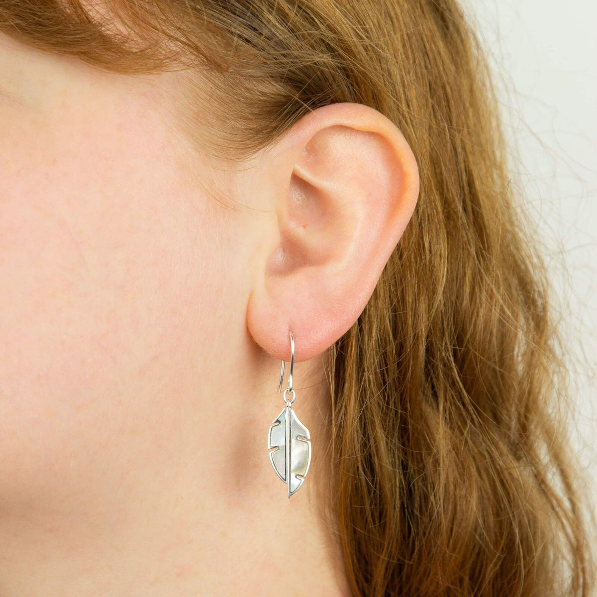 Mother Of Pearl Leaf Drop Earrings Sterling Silver 925 Hallmark Brand New Boxed