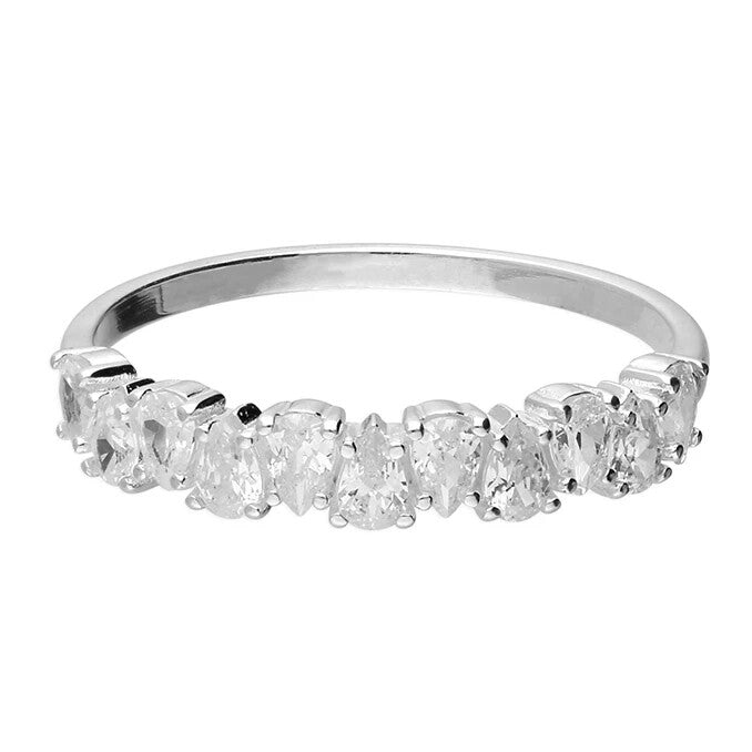 Pear Half Eternity Ring Sterling Silver 925 Hallmarked British Made Size L - R