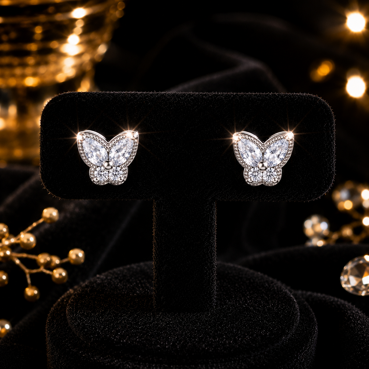 Butterfly Gemstone Stud Earrings Sterling Silver 925 Hallmarked British Made