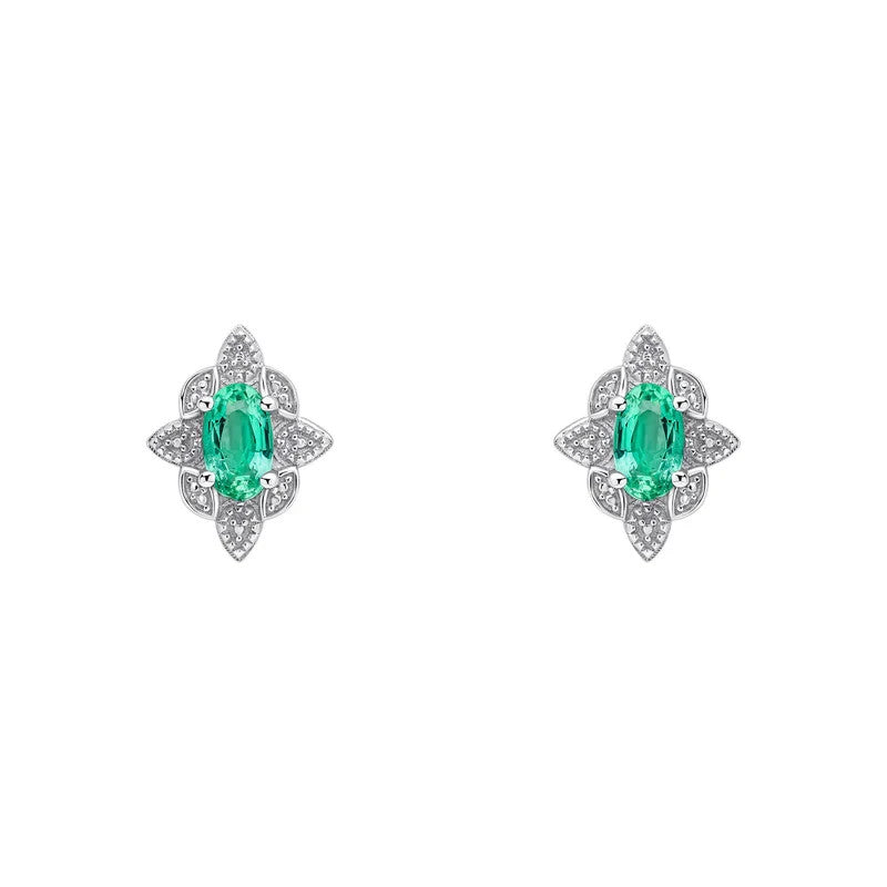 Oval Emerald Vinatge Stud Earrings 9ct White Gold 375 Hallmarked British Made