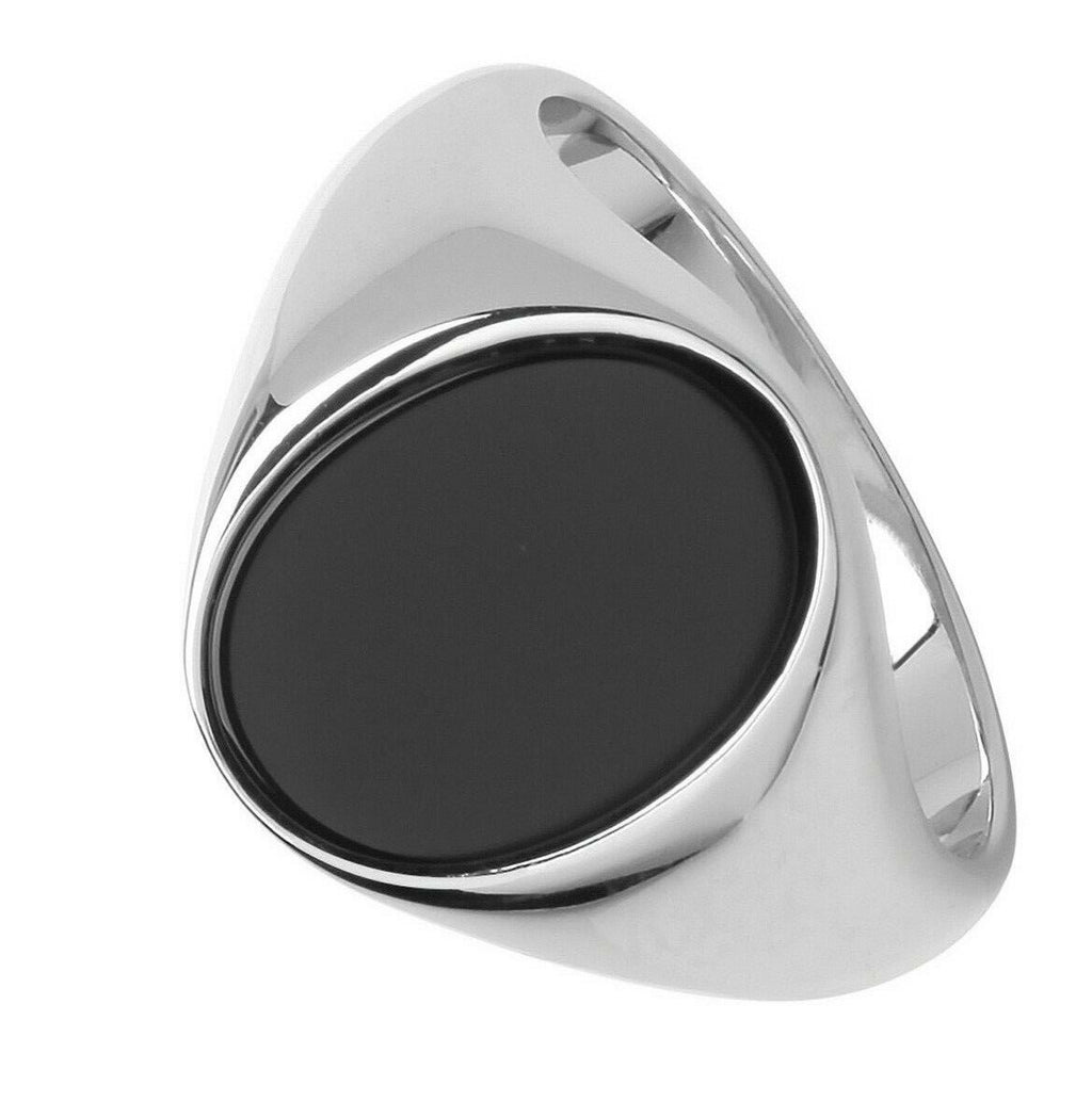 Men's Black Onyx Ring Oval Signet Solid Sterling Silver Size 925 Hallmark O - Z 